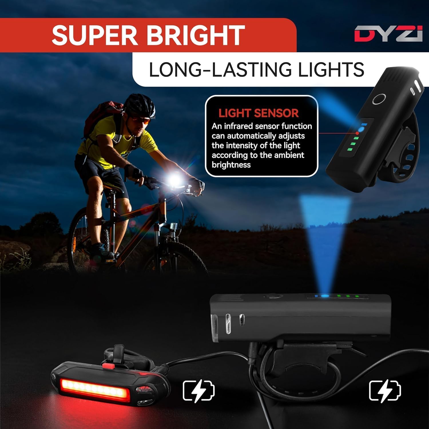 MUCH 20000LM USB Rechargeable LED Mountain Bike Light Set - Headlight & Tail Lamp