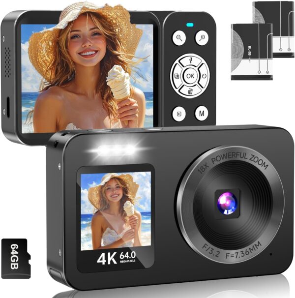 Digital Camera 4K 64MP with 64G SD Card