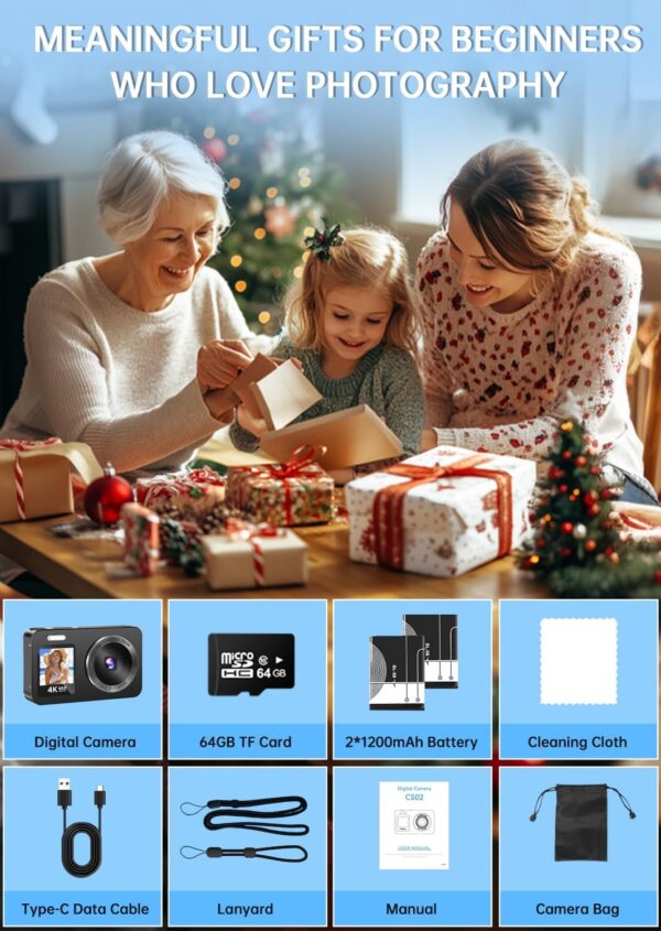 Digital Camera 4K 64MP with 64G SD Card