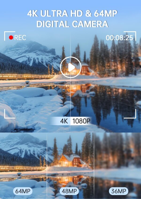 Digital Camera 4K 64MP with 64G SD Card